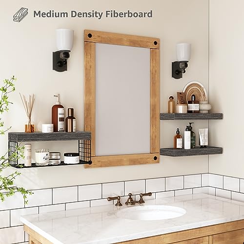 QEEIG Bathroom Shelves Over Toilet - Wall Mounted Floating Shelves Toilet Paper Storage Small Farmhouse Decor Shelf 16 inch Set of 3, Grey (019-GY3) - color: D. Grey, size: 3pcs