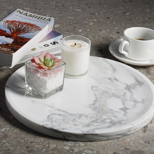 Karibiber Marble Tray, White Bathroom Countertop, Decorative Serving Tray for Kitchen Counter and Coffee Table, Round Vanity Trays for Skincare and Perfume, Italian Statuario Natural Marble, 11.8 - color: Statuario