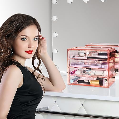 Sorbus Makeup Organizer - 4 Drawer Acrylic Make Up Organizers and Storage for Cosmetics, Jewelry, Beauty Supplies, Clear Makeup Organizer for Vanity, Girl's Room, College Dorm, Counter, Bathroom-Sinks - color: Pink
