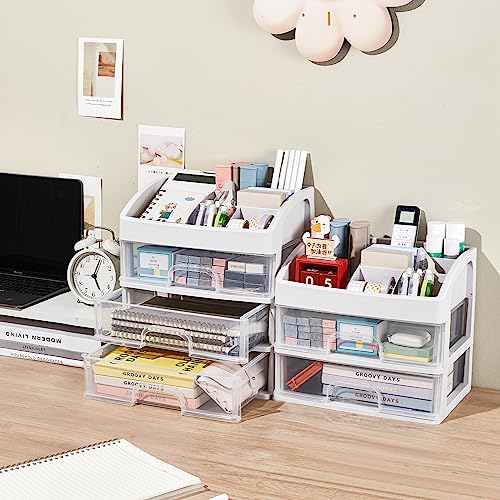 Desk Organizer with Drawers, 3 Drawers Storage Organizer, Desktop Storage Drawers for Office/School Supplies, Plastic Stationary Makeup Organizer, Desk Storage Box for Office, School, Home - color: 4 Layers with 3 Drawers