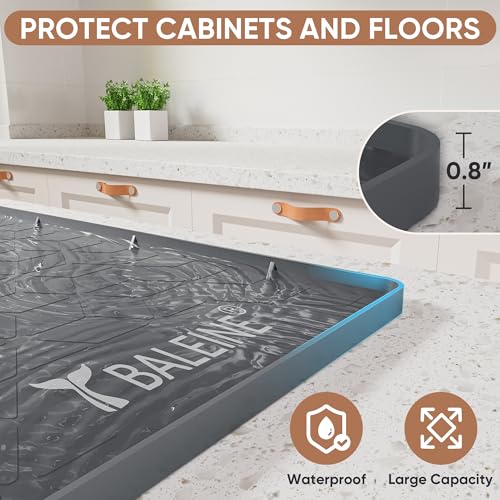 BALEINE 34''×22'' Under Sink Mat, Waterproof Food Grade Silicone Undersink Mat, Cabinet Shelf Drip Tray, Under Sink Liner for Kitchen, Bathroom (Charcoal) - color: Charcoal