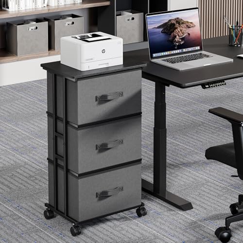 DUMOS 3 Drawers Dresser for Bedroom with Wheels, Fabric Storage Cabinet Organizer with Removable Fabric Bins, Sturdy Steel Frame for Living Room, Office, Entryway, Closets, Grey - color: Grey, size: 11.8"D x 16.7"W x 30.1"H (3 Drawers)