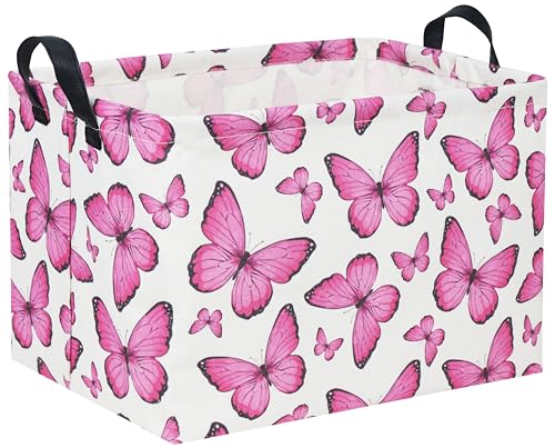 HIYAGON Rectangular Butterfly Pink Kids Storage Basket - Baby Girl Basket Toy Storage Bin Organizer Box Rainbow Room Decor - color: Butterfly