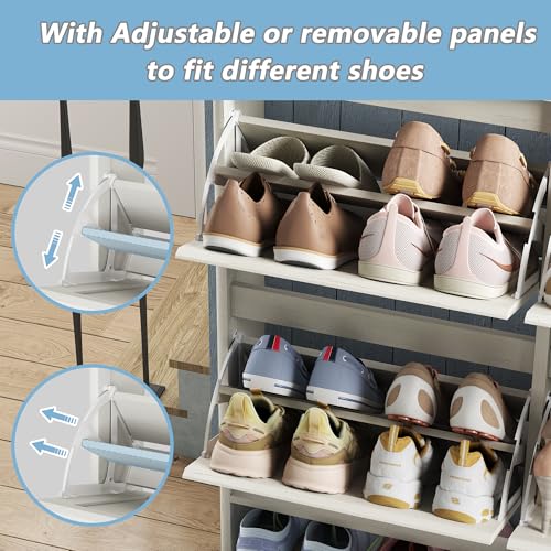 Shoe Storage Cabinet with 4 Flip Drawers, Freestanding Legs for Entryway, Slim Off White - size: 4 Flip Door