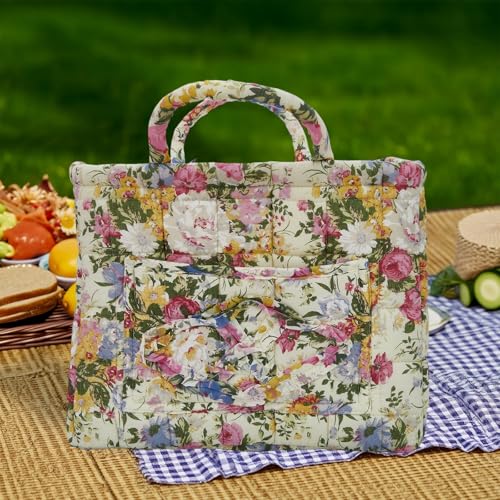Quilted Laundry Basket with Handles, Aesthetic Collapsible Fabric Storage Basket for Clothes, Diapers & Toys - Multi-Purpose Boho Organizer Tote for Car, Home & Picnic (A) - color: A
