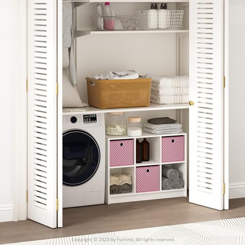 Furinno Cubic Closet Organizers and Storage, 6-Cube Closet Organizer with Bins, Open Shelf Storage, for Wardrobe, Bedroom, Living Room, White - color: White/Pink
