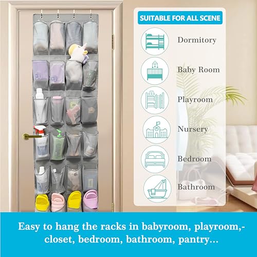 Over The Door Shoe Organizers with 24 Mesh Pockets Shoe Organizer Storage Hanging Shoe Organizer Shoe Holder for Rack (Grey) - color: Grey