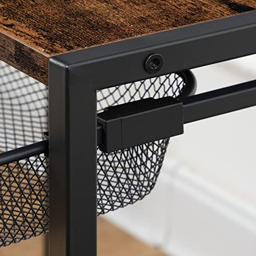 HOOBRO Under Desk Printer Stand, Industrial Printer Cart with Storage Shelf, 2-Tier Mobile Printer Table on Wheels, Heavy Duty Machine Storage Rack for Office and Home Rustic Brown + Black BF12PS01