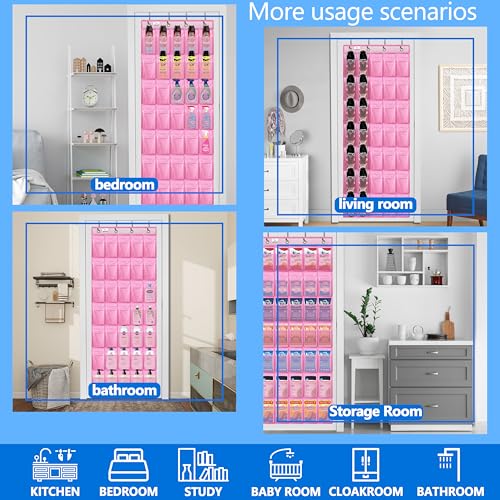 over the door shoe organizer,2025 upgraded,35 Huge pockets,over door shoe organizer,Store size 13 shoes,shoe organizer,Strong material,hooks Suitable for various doors,pink shoe rack - color: Pink-01, size: 71'' x 25.4''/Pack of 1