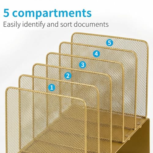LEKETREE File Organizer for Desk, File Folder Organizer with 5-Section Vertical Rack, Suitable for Home Office Document Organization and Storage(Gold) - color: Gold