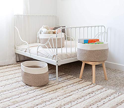 OrganiHaus Rope Baskets for Shelves - Set of 3 Woven Storage Baskets for Organizing, Closet & Toy Storage - Brown/Off-White - 15x9x10 - color: Brown / Off-White