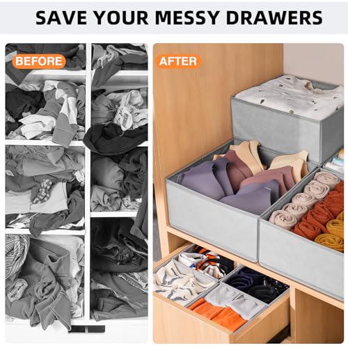 Criusia Drawer Organizers for Clothing 15 Pack, Foldable Fabric Closet Organizers and Storage Bins for Baby Clothes, Dresser Drawer Dividers for Adult Sock Underwear, Bra, Nursery Organization (Grey) - color: Grey