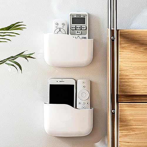 Tecbeauty 2 Pack Adhesive Remote Control Holder Wall Mount Universal TV Remote Organizer Caddy Storage Box Tray Hollow Bottom Slot Easy Phone Charging Home Office Desk Nightstand - style: 2pcs large remote control holder