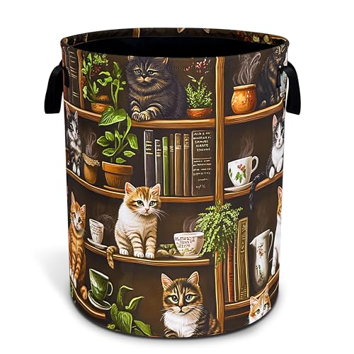 Cute Cat Laundry Basket Bookshelf Animal Oxford Cloth Laundry Hamper Funny With Handle Foldable Portable Clothes Storage Basket 18.9 X 16.5 In Storage Bag For Laundry Room/Bathroom/Bedroom/Dormitories - color: Cute Cat