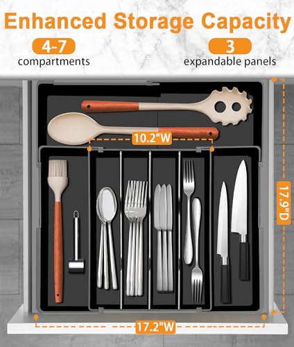Homecor Silverware Organizer - Expandable Kitchen Drawer Organizer, 3" High Utensil Holder, BPA Free Flatware and Cutlery Tray for Spoons Forks Knives, Plastic Kitchen Organizer and Storage, Black - color: Black, size: Large(10.2-17.2'"W x 13.2-17.9"D)