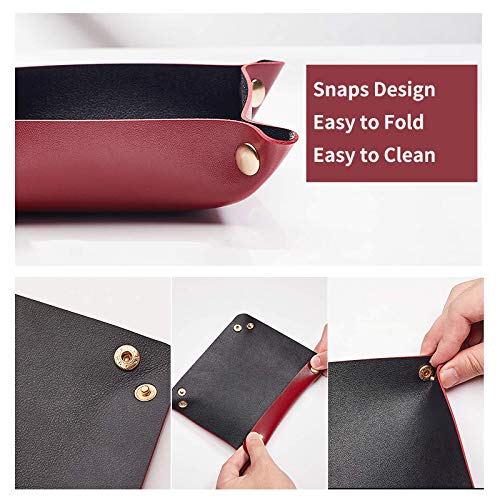 Leather Valet Tray for Men Women, Small Leather Catchall Desk Organizer, Key Holder for Entryway Table, Collapsible Travel Snap Tray (Silver + Pink) - color: Silver + Pink