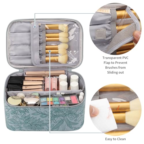 OCHEAL Makeup Bag,Travel Makeup Organizer Bag, Large Capacity Cosmetic Bags for Women Large Travel Toiletry Bag for Girls Traveling With Brush Slot And Divider-Blue Floral - color: 0021_Blue Lily with Gift Box, size: Medium