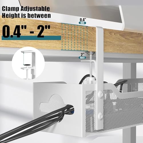 Under Desk Cable Management Tray 32'', Cable Management Under Desk No Drill, Cable Organizer with Clamp for Wire Management, Cord Organizer for Office, Home - No Damage to Table (White) - color: White, size: 32"
