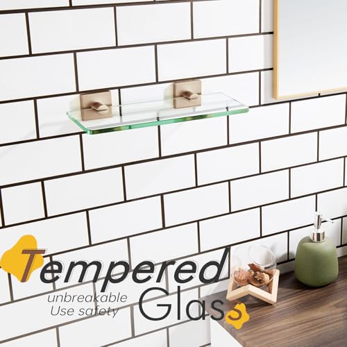KOKOSIRI Glass Shelf for Bathrooms Kitchen Rack 12-Inch Floating Wall Shelves Shower Storage, 2 Pack Champagne Bronze Stainless Steel B1107CPG-L12-P2 - color: Champagne Bronze, size: 12-Inch(2 Pack)
