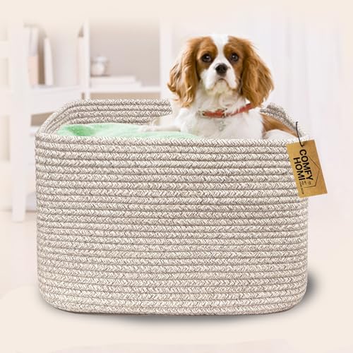 COMFY-HOMI Square Woven Cotton Rope Basket for Organizing, Gift Baskets for Handles, Empty Gift Baskets, Toy Basket for bins|13.5" x 11" x 9.5" home decor for Living Room, Bathroom - color: Brown, size: 13.5"X11"X9.5"