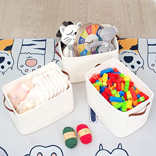 MINTWOOD Design 3-Pack Decorative Woven Storage Baskets for Shelves, Cube Bin Box for Organizing Books, Shoes, Dog Toys, Pantry Closet and Living Room Organizer, Creamy White - color: Creamy White