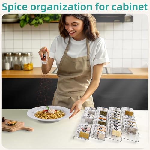 MIUKAA Acrylic Spice Drawer Organizer, 2 Tier - 4 Pack Seasoning Organizer for Drawer, Expandable From 13" to 26" Kitchen Drawer Spice Rack with Slip-Proof Mat (Jars not Included) - size: 4 Pack