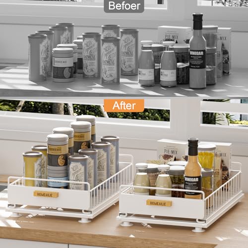 Under Sink Organizer, 2 Packs Under Sink Organizers and Storage, Slide Out Pull Out Cabinet Organizer Shelf with Metal Drawers for Kitchen Bathroom Pantry, White - color: White, size: 2 Pack Single Layer