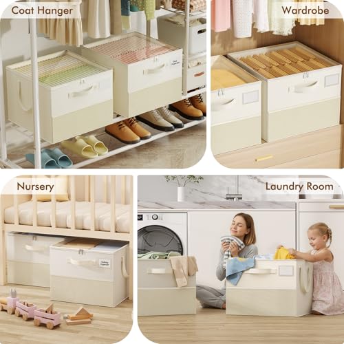 NestOrganix 2 Pack Shoe Organizer for Closet, Large Shoe Box Storage Containers, Foldable Shoe Storage Organizer Box Bin with Adjustable Dividers and Clear Cover, Space Saving Shoes Holder, Beige - color: Beige