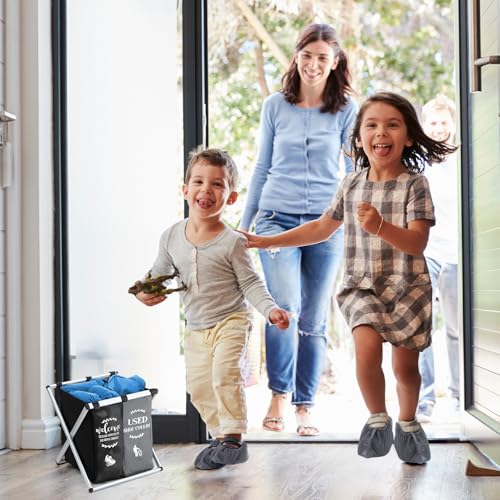 Wonderjune Foldable Disposable Shoe Cover Box Dispenser Fabric Storage Bin Holder with Used Shoe Covers and Welcome Please or Remove Sign for Open House Supplies(Black, Gray) - color: Black, Gray