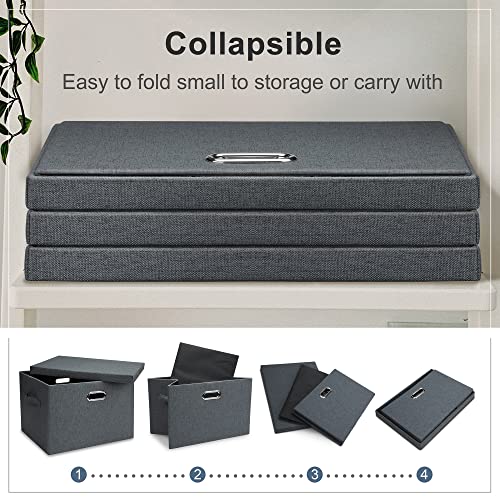 Graciadeco Large 17" 36 Quart Collapsible Stackable Storage Bins with Lids, 3 Packs Dark Gray Foldable Fabric Closet Storage Boxes with Lids, Heavy-duty Linen Cube Baskets(17x12x11) - color: Dark Gray, size: Large -3 Pack