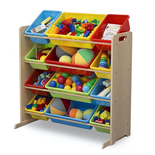 Delta Children Kids Toy Storage Organizer with 12 Plastic Bins - Greenguard Gold Certified, Natural/Primary - color: Natural/Primary