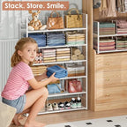 Hongtamoya Stackable Closet Storage Shelf, Adjustable Divider Clothes Shelves Organizer for Jeans Pant Shirt Sweater Bag Purse Shoe, Clothing Shelving Rack for Bedroom RV Wardrobe Closet System-White