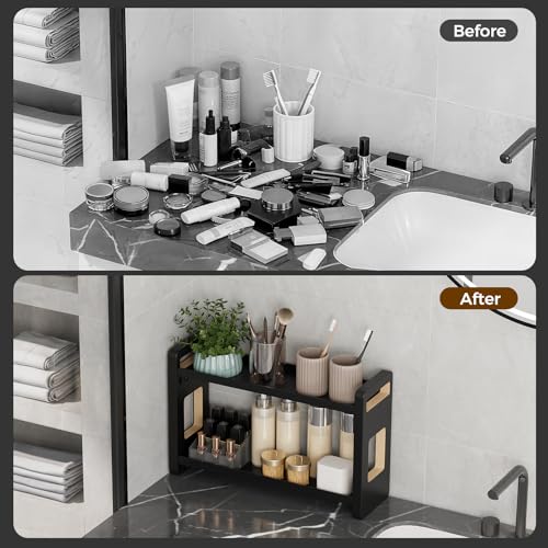 Bathroom Counter Organizer,Bathroom Counter Shelf,Bathroom Organizers,Under Sink Organizer,Cologne Organizer For Men,Cologne Cabinet,Spice Rack Organizer for Cabinet,Gifts(Black 2 Tier) - color: Black 2 Tier