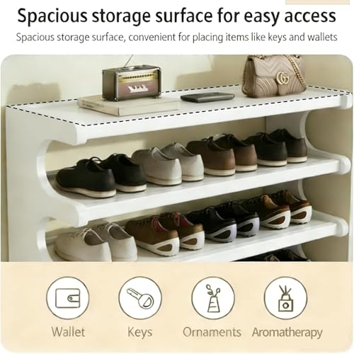 39" Bamboo Shoe Rack - Vertical Shoe Organizer Rack for Small Space, Narrow Shoe Tower for Closet, Entryway, Corner, Tall Shoe Shelf with Removable Shelves, Flexible Storage Shelf for Saving Space - color: White