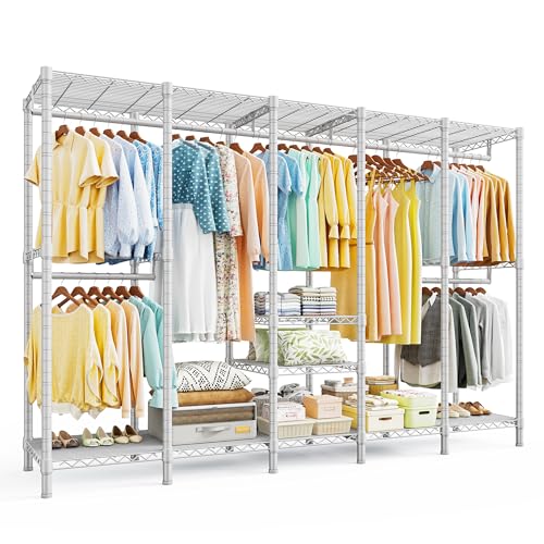 Raybee 88.2" W Clothes Rack Heavy Duty Clothing Racks for Hanging Clothes Extra Wide Portable Closet Loads 1200LBS Freestanding Garment Rack for Bedroom 88.2" W x 75.6" H x 15.7" D, White - color: White, style: NO COVER