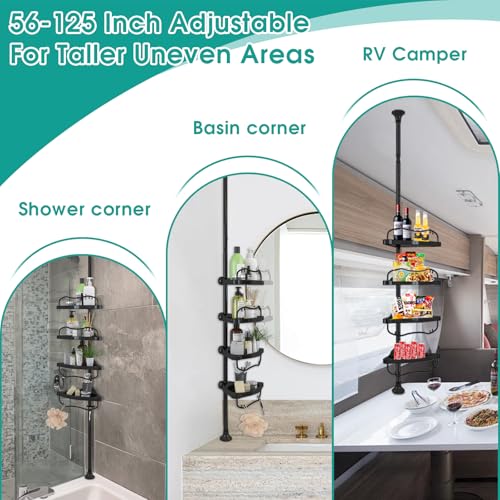 Lilyvane Corner Shower Caddy: Rustproof 125" Tension Inside Shower Organizer, Adjustable Bathroom Organizer Shelves for Bathtub Shampoo Conditioner Storage, Floor to Ceiling Standing Caddy - color: Black