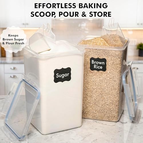 WHITE FEATHER SUPPLIES 2 PC [6.5L / 220 Oz] Large Flour Sugar Storage Containers - Leak Proof, BPA Free, Clear Plastic Food Storage Containers with Lids Airtight - Bulk Storage for Kitchen and Pantry - color: Clear - 2 Pack