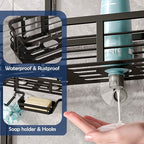 Shower Caddy Hanging, Never Rust Aluminum Shower Organizer, Over Showerhead No Drilling Shower Racks, with Soap Holder Multi Hooks Bathroom Storage for Shampoo Sponge,Silvery - color: Black