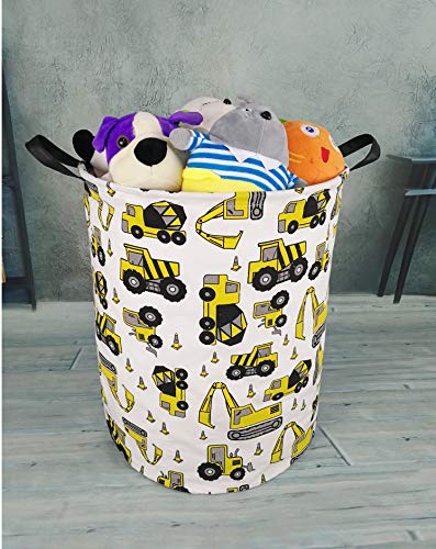 KUNRO Kids Laundry Hamper Clothes Gift Basket Storage Laundry Baskets Organizer Bin with Handles for Nursery Room (Excavator) - color: Excavator