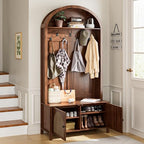 Hall Tree with Bench and Shoe Storage, Entryway Storage Bench with Coat Rack, 78.74" Coat Rack with 7 Hooks and Adjustable Shelves, Farmhouse Style Furniture Organizer for Hallway (Walnut, 78.74"H) - size: 78.74"H