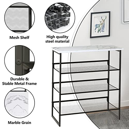 Garden 4 you Shoe Rack for Entryway 4 Tiers 11.8" D x 25" W x 28" H, Metal Shoe Rocks with White Wooden Tabletop, Angled Shoes Rack with Adjustable Mesh Shelves for Entryway Hallway Closet - color: Marble White, size: 4-Tiers