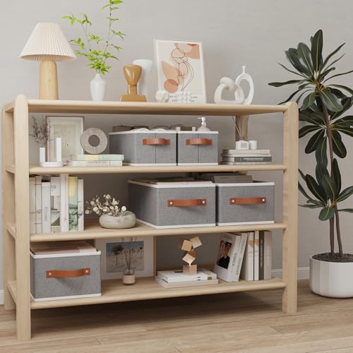 OUTBROS Foldable Bins With Handles, Fabric Storage Boxes, Foldable Bins With Handles, Wardrobe Baskets for Organizing, For bedrooms, living rooms, Shelves, White, 16.1 x 6.5 x 9.8 inch, 6-Pack - color: Grey, size: 16.1x6.5x9.8in(6-Pack）