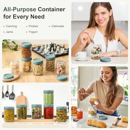NETANY 6-pack 16oz Glass jars with Airtight Lids, Overnight Oats Containers with Lids, Wide mouth Mason Salad jars, Glass Food Storage Containers for Snacks Yogurt Spice Sugar - Green - color: Green-6pack-16oz