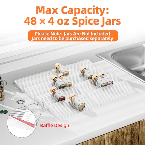 MUDEELA Clear Spice Drawer Organizer, 4 Tier- 2 Set (8 Packs) Spice Rack for Drawer, Expandable From 11" to 22" Kitchen Seasoning Organizers and Storage for Drawer (Jars not included) - color: Clear, size: 8 Packs