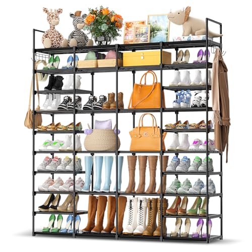 Kottwca 4 Row 10 Tier Large Shoe Rack Organizer for Closet Entryway, 72-80 Pair Shoe Boot Storage Rack, Metal Shoe Shelf Big Vertical Stackable Shoe Stand for Bedroom Corner - size: 4 Row 10 Tier