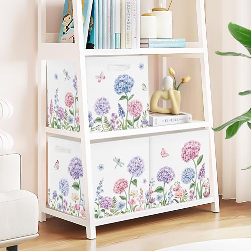 Clastyle Flowers Storage Cube Organizer Set Handle Closet Clothes Cube with Metal Frame Foldable Parents Organizer Storage Basket for Book Toy,Purple Hydrangea,11.8x11.8x11.8 in - color: Purple Hydrangea
