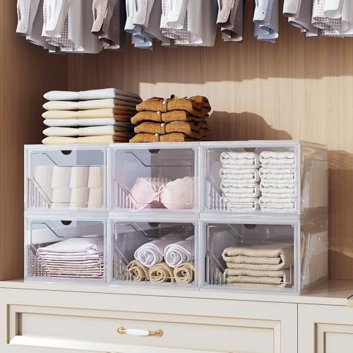 AWTATOS Shoe Storage Boxes, Thickened Shoe Storage Organizer with Clear Magnetic Door, Stackable Shoe Container with Lids, Collapsible Large Shoe Rack, Fit up to US Size 15, 6 Pack - size: 6 pack