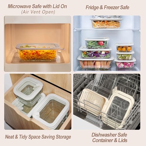 Urban Green Glass Food Storage Containers with Glass Lids, Microwave Safe Food Container Set, Airtight Food Container Set, LeakProof, 100% Plastic Free, White Color, 4pack - color: ‎Ivory White -4s