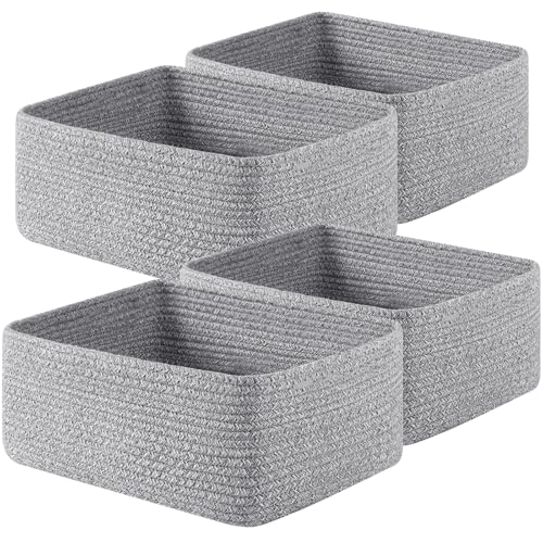 OIAHOMY 4 Pack 14.17 * 11.02 * 6.3IN Storage Baskets for Organizing Shelves, Woven Rope Baskets for Organizing Books, Clothes, Decorative Basket for Living Room, Nursery, Bedroom, Gift Basket, Grey - color: Grey