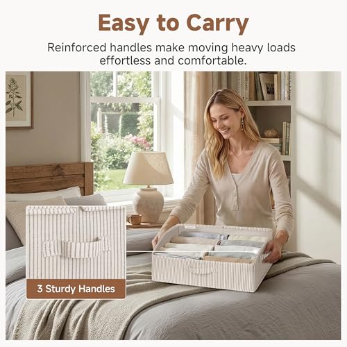 StorageWorks Closet Storage Bins, Trapezoid Organizer Box for Shelves, Fabric Clothes Bin, Foldable Organizing Baskets with Handles, Large, Khaki and Beige Stripes, 3-Pack - color: Khaki and Beige Stripes, size: Large